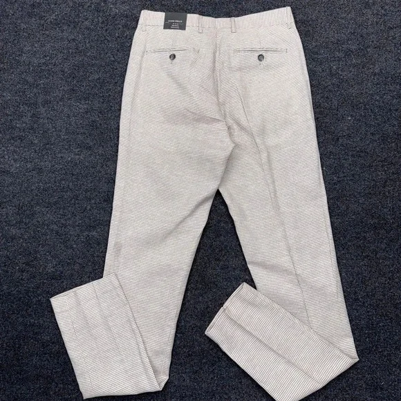 Men's Beige Checked Dress Pants - Picture 2 of 12